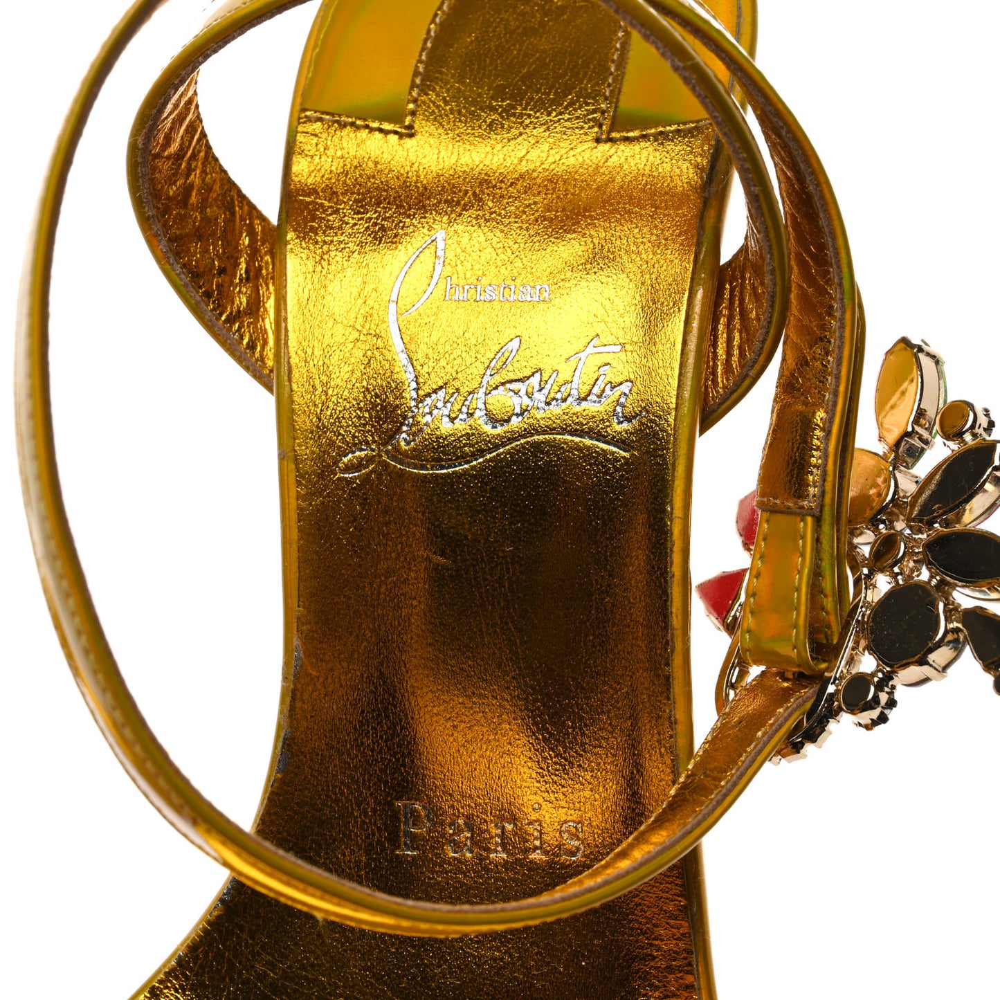Metallic Patent Crystal Goldie Joli 100 Sandals 36 Gold