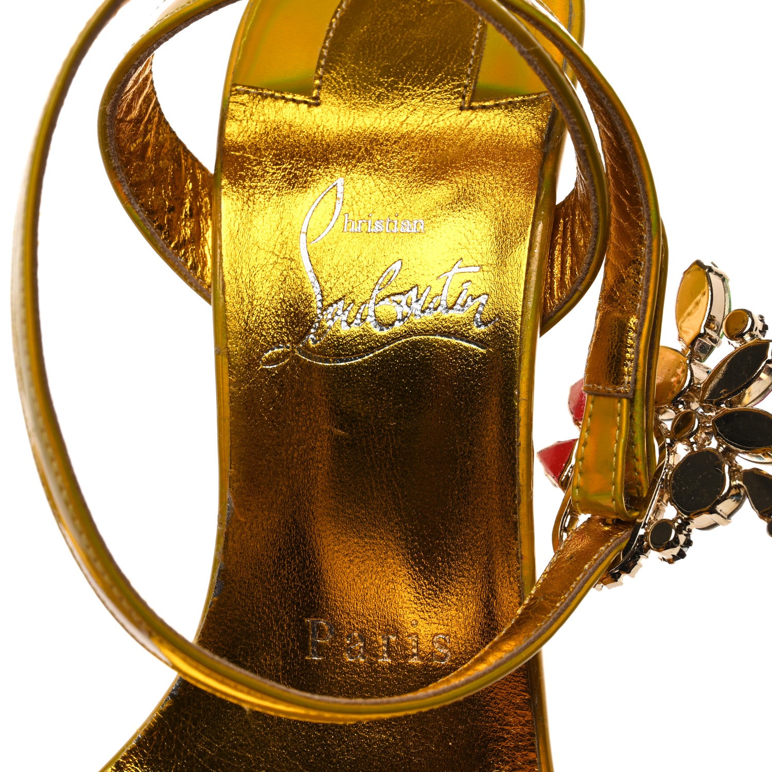 Christian Louboutin Metallic Patent Crystal Goldie Joli 100 Sandals 36 Gold 6 of 8