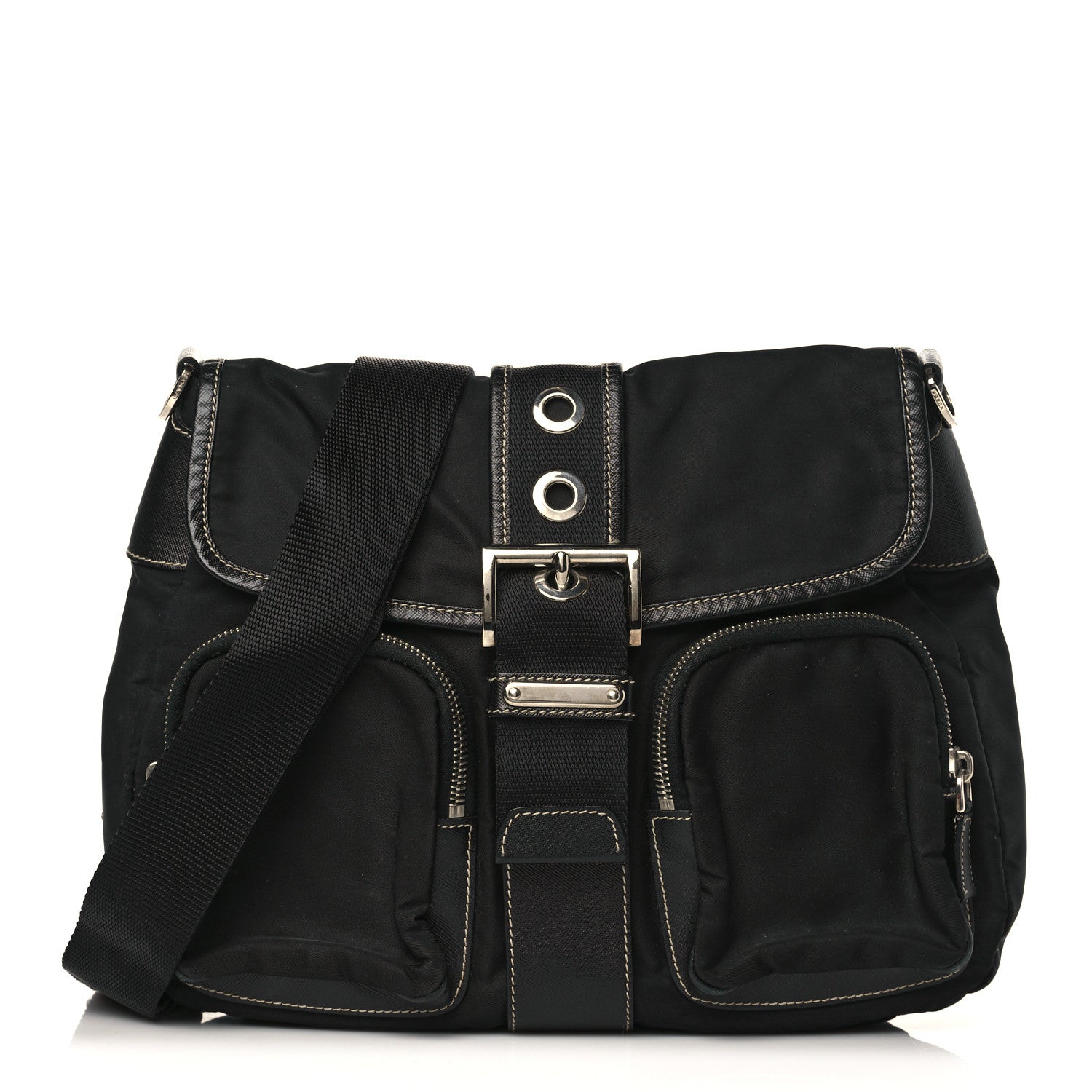 Prada Nylon Saffiano Vela Messenger Bag Black 1 of 10