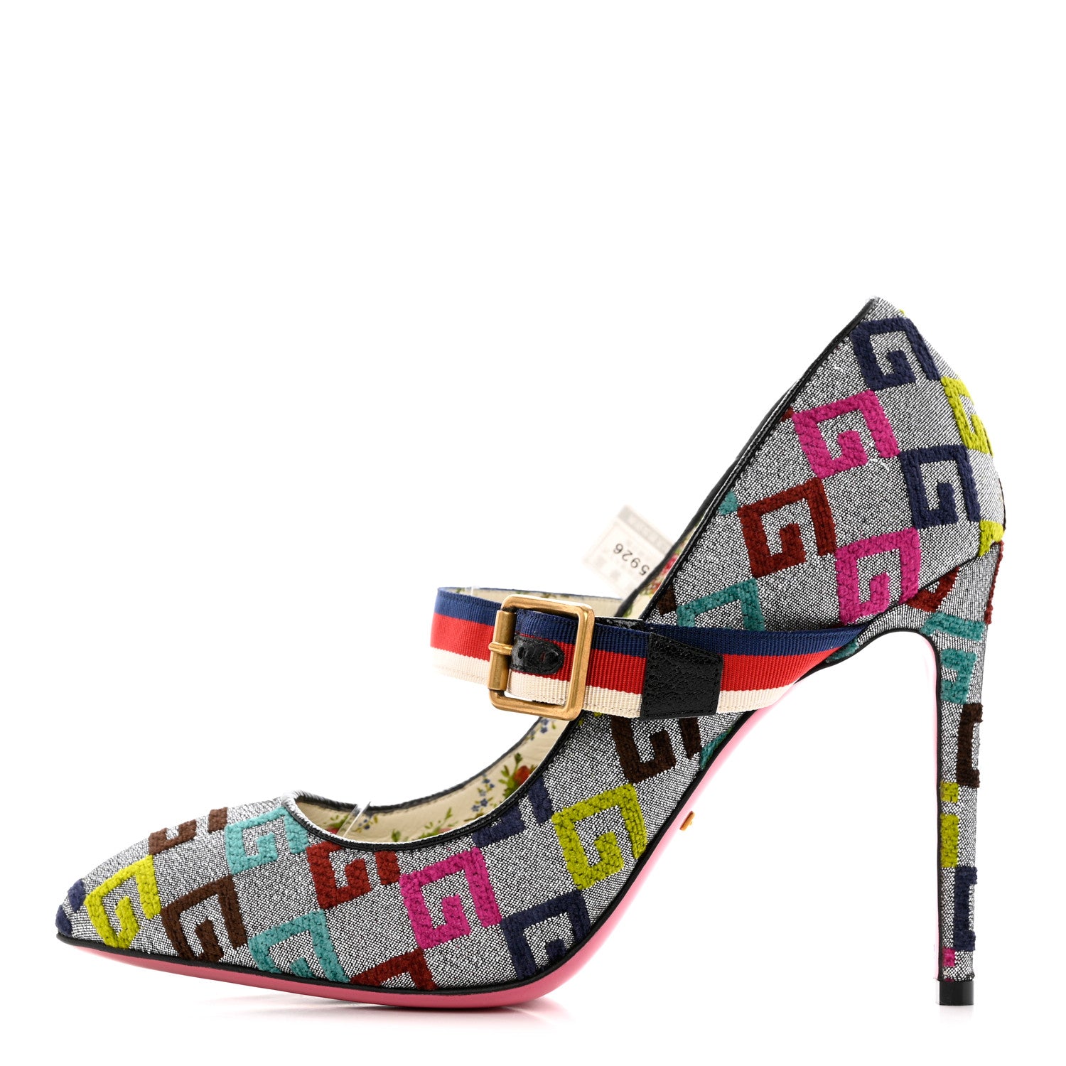 Gucci Velvet Lurex Square G Web Pumps 39 Silver Multicolor 1 of 9