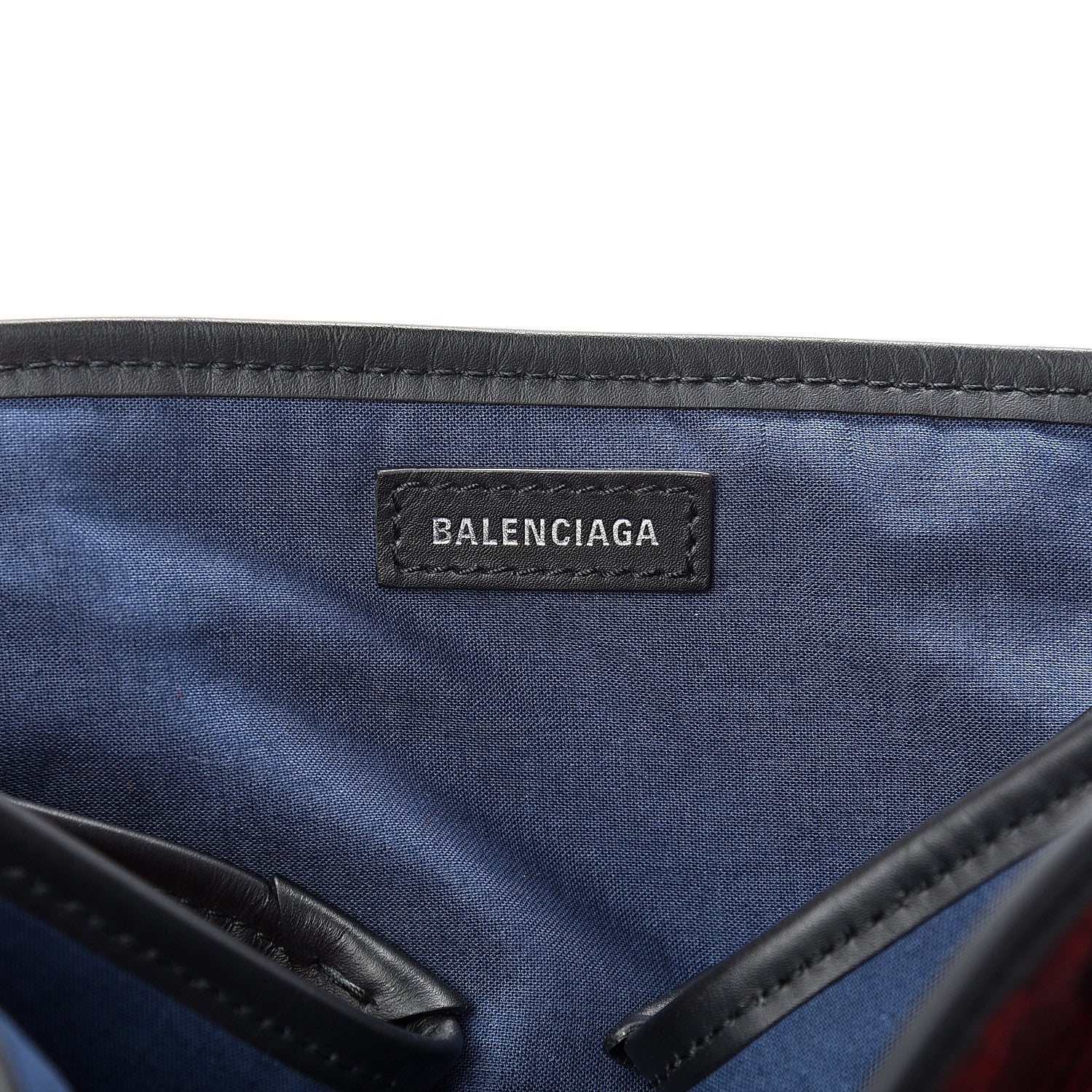 Balenciaga Wool Plaid S Navy Cabas Black Red 6 of 10