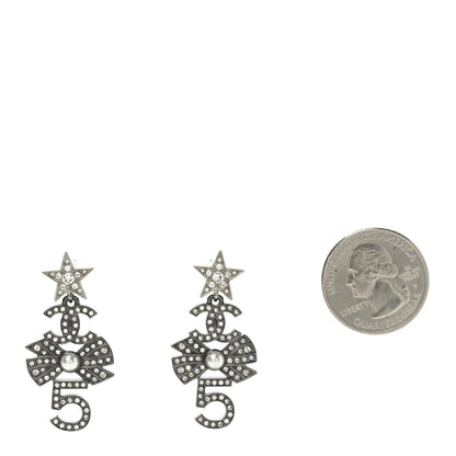 Chanel Ruthenium Crystal Pearl CC Star Bow No 5 Drop Earrings 2 of 4