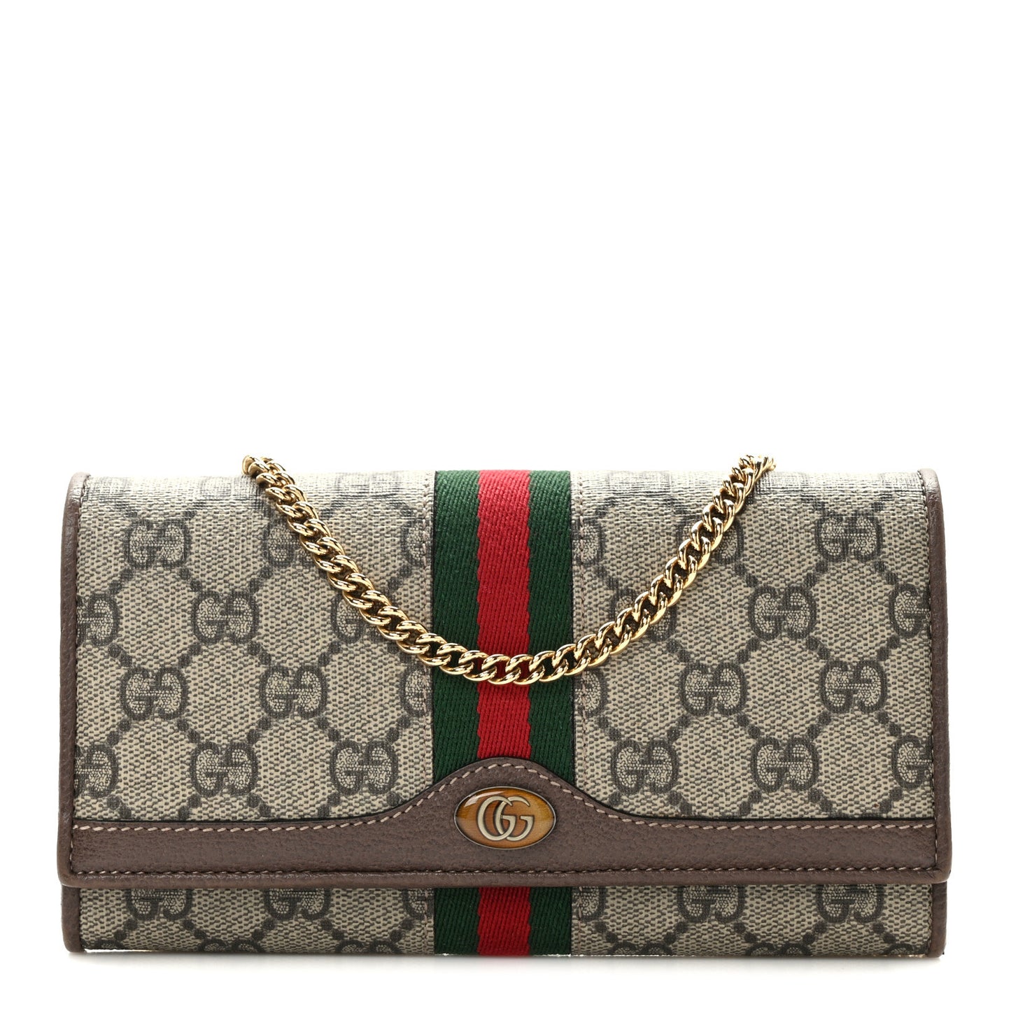 GG Supreme Monogram Web Ophidia Wallet On Chain Brown