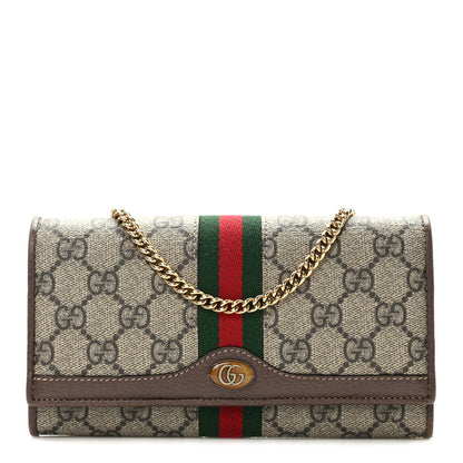 Gucci GG Supreme Monogram Web Ophidia Wallet On Chain Brown 1 of 12
