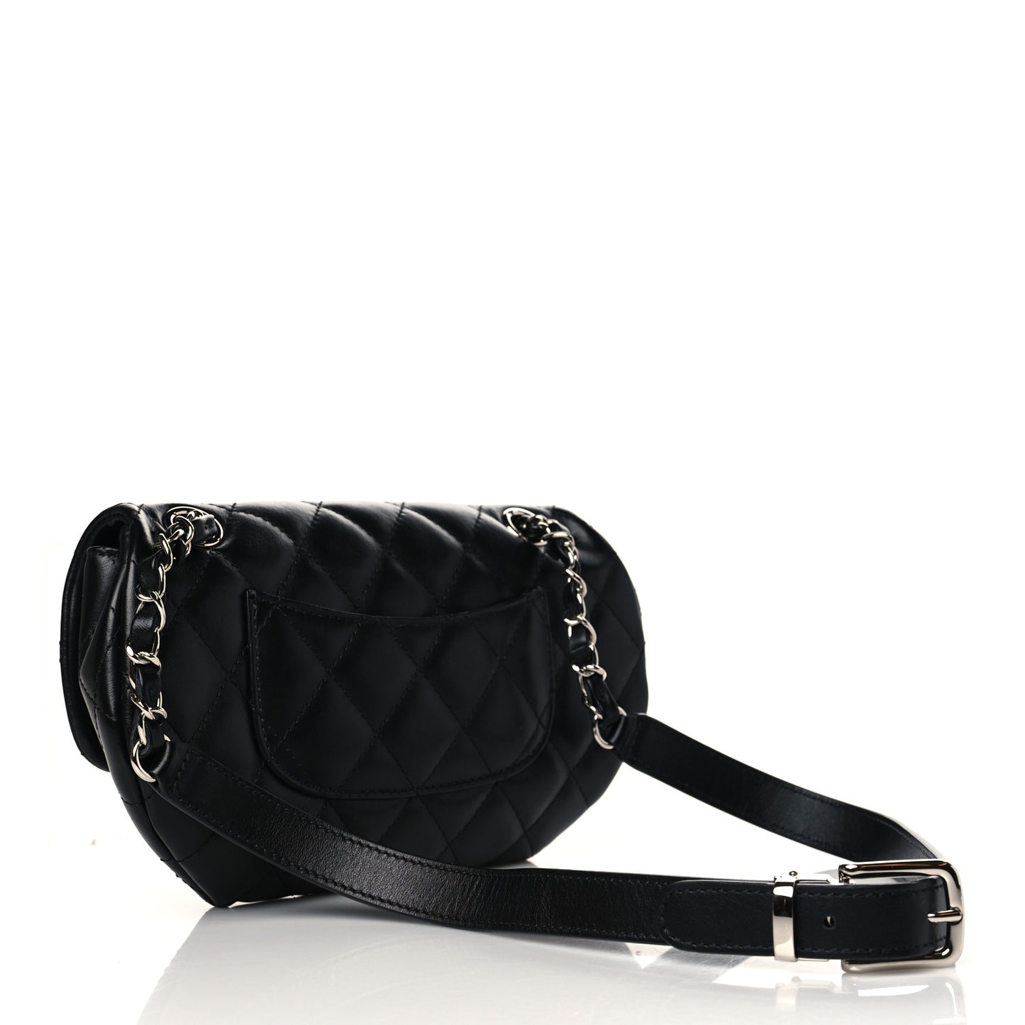 Calfskin Quilted CC Uniform Flap Belt Bag Black