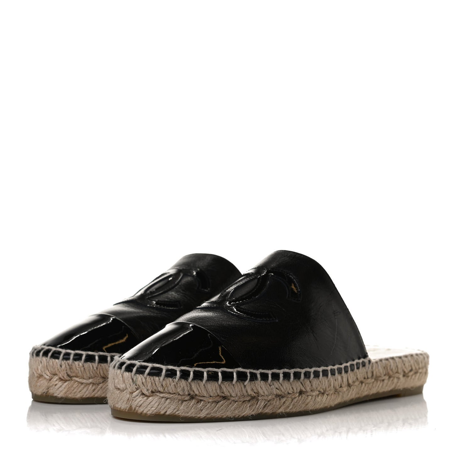 Goatskin Patent Calfskin CC Espadrille Mules 36 Black