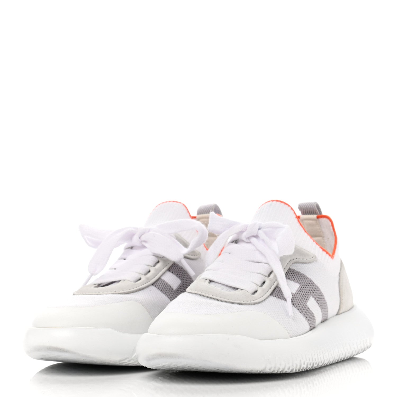 Hermes Knit Suede Goatskin Womens Crew Sneakers 36.5 White Gris 3 of 10