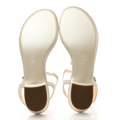 Chanel Calfskin Camellia Thong Sandals 40 White 5 of 8