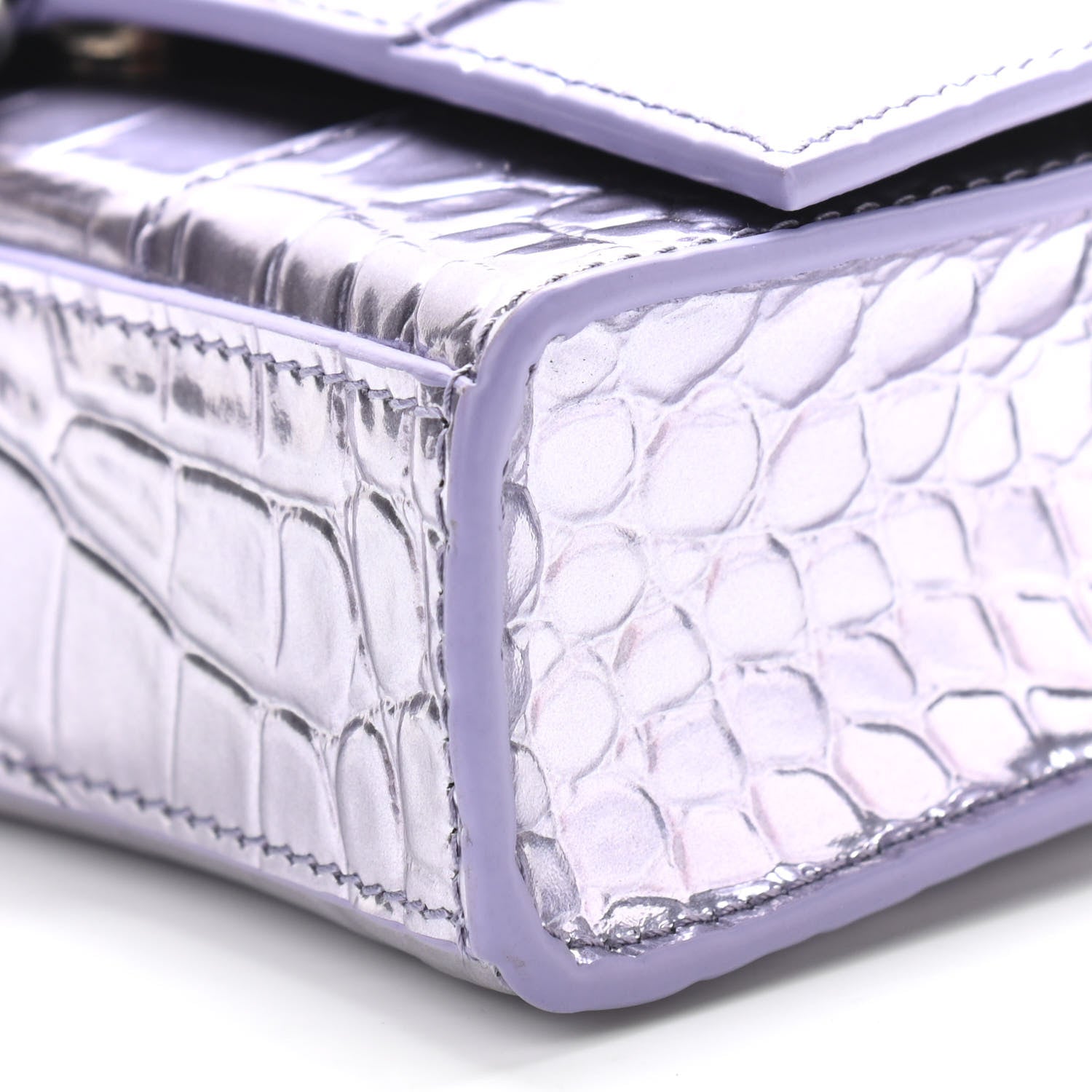 Balenciaga Shiny Metallic Calfskin Crocodile Embossed Hourglass Chain Bag Lilac 9 of 9