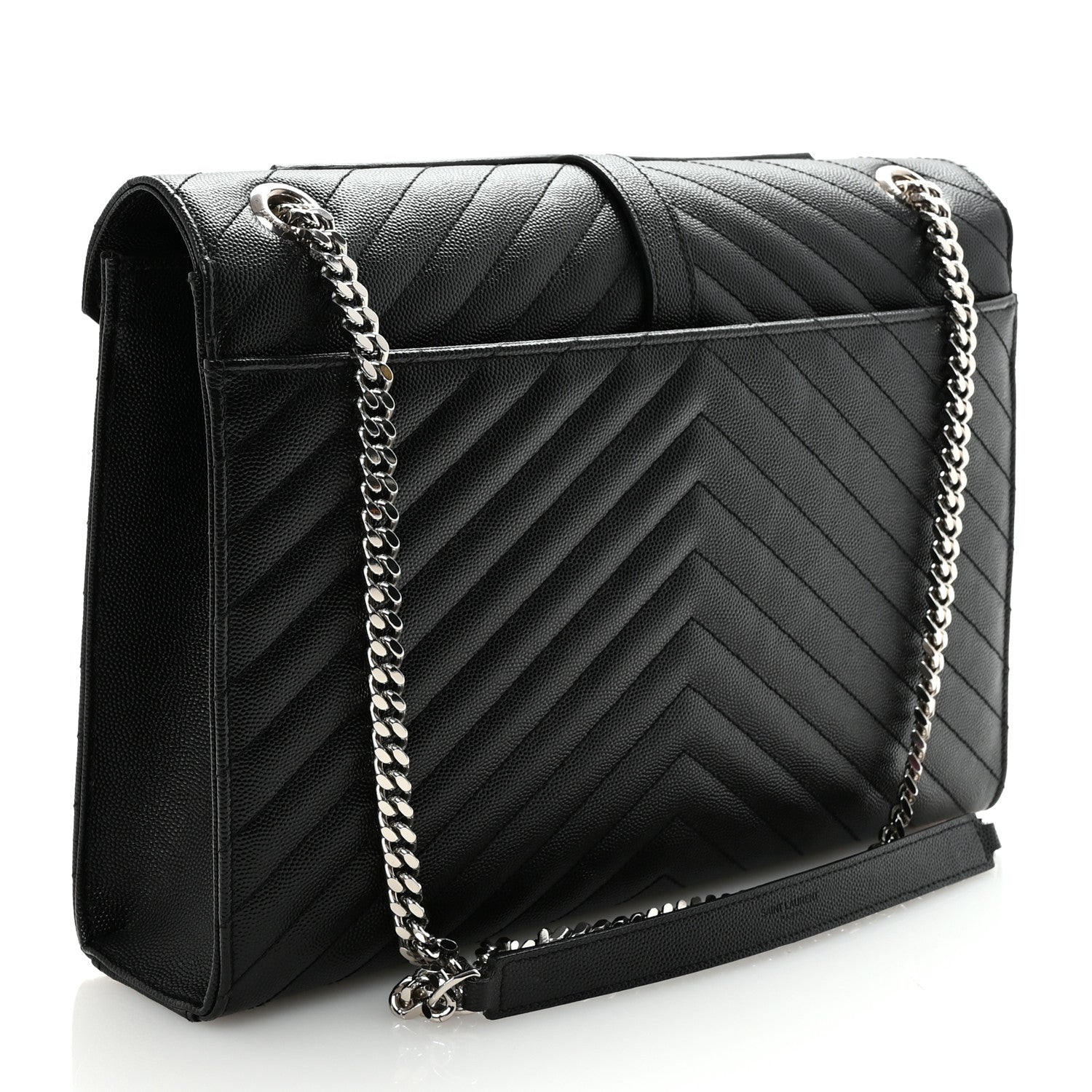 Saint Laurent Grain De Poudre Matelasse Chevron Large Monogram Satchel Black 3 of 9