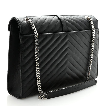 Saint Laurent Grain De Poudre Matelasse Chevron Large Monogram Satchel Black 3 of 9