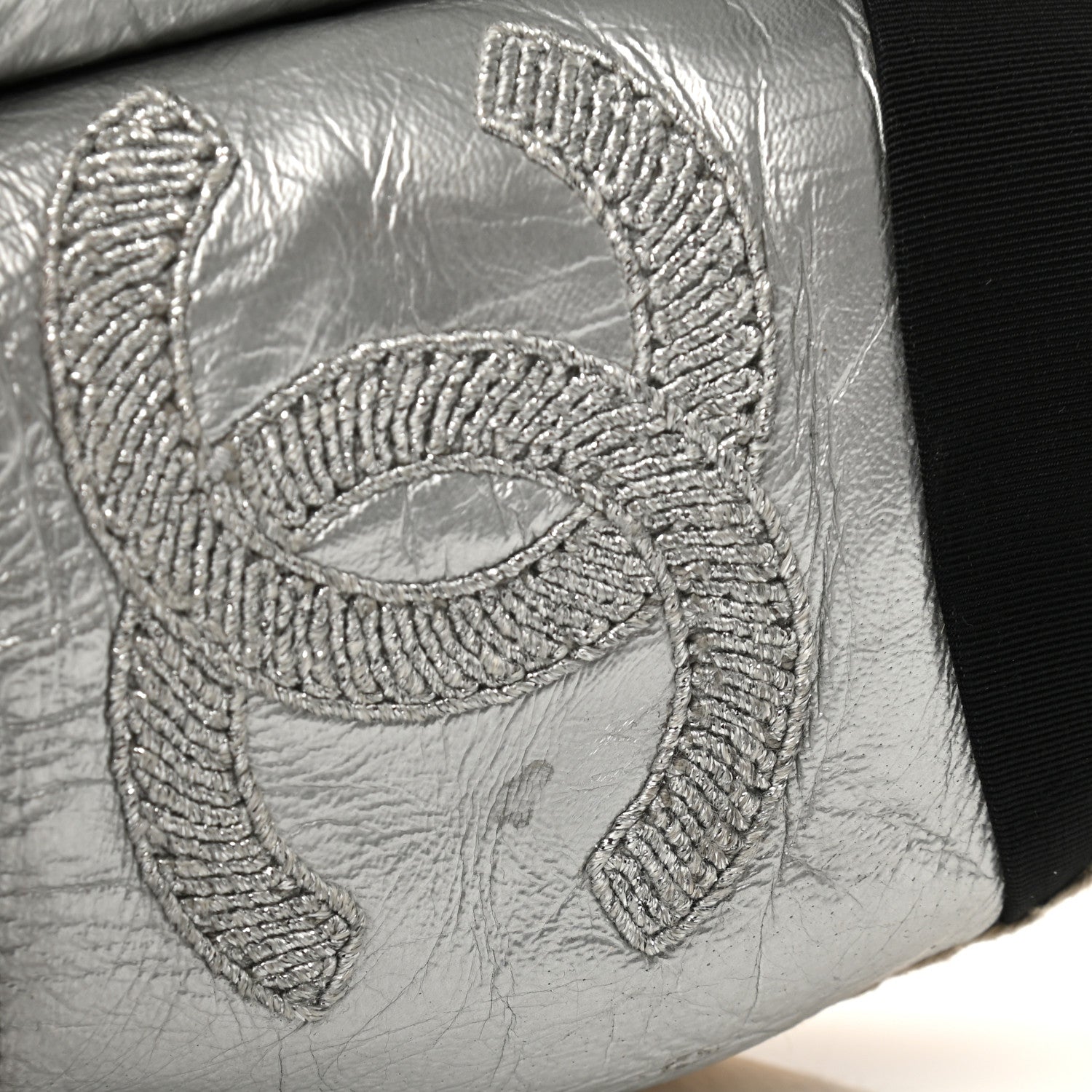Chanel Metallic Lambskin Grosgrain Embroidered CC Espadrilles 38 Silver Black 9 of 13