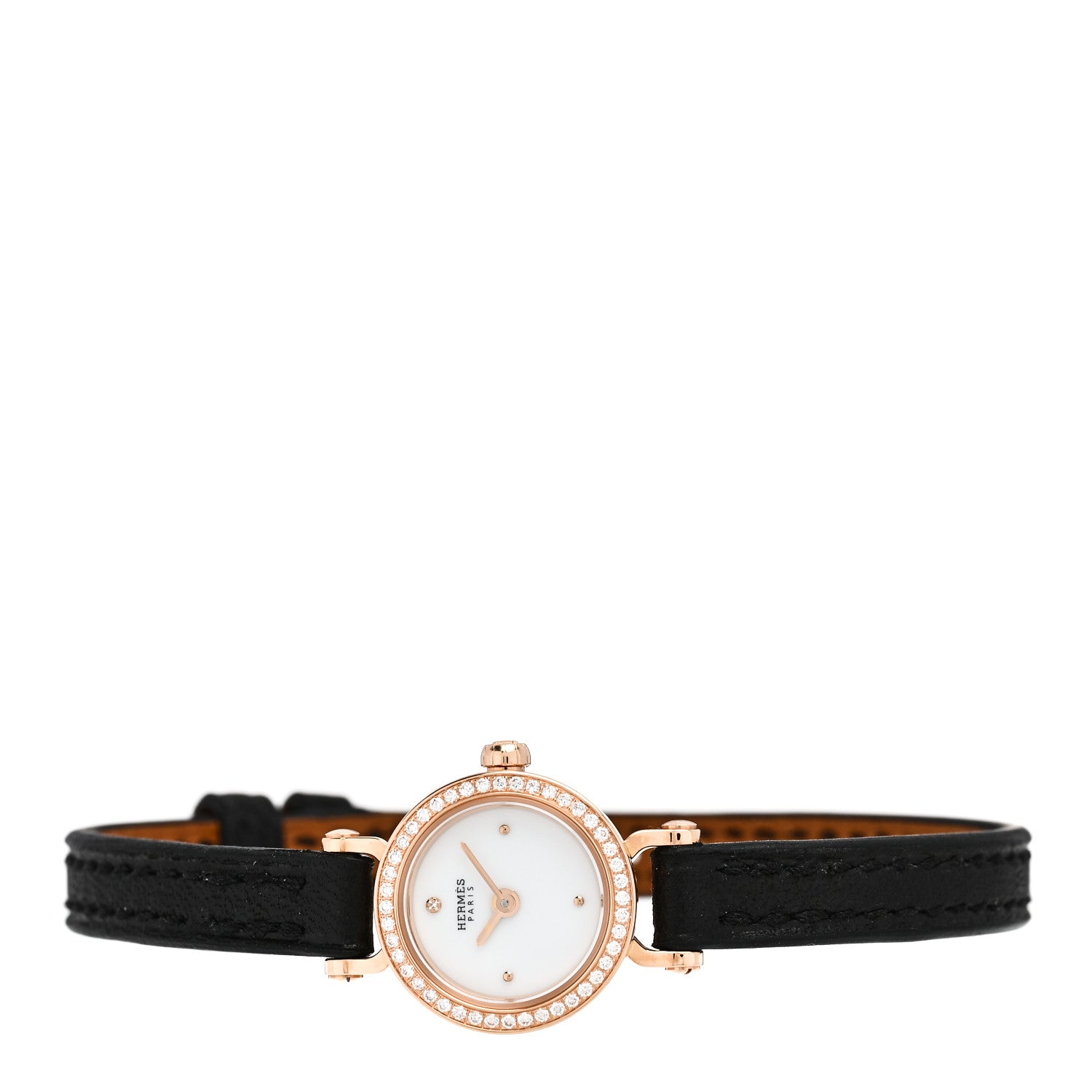 Hermes 18K Yellow Gold Barenia Diamond 16mm Faubourg Quartz Watch Noir 2 of 5