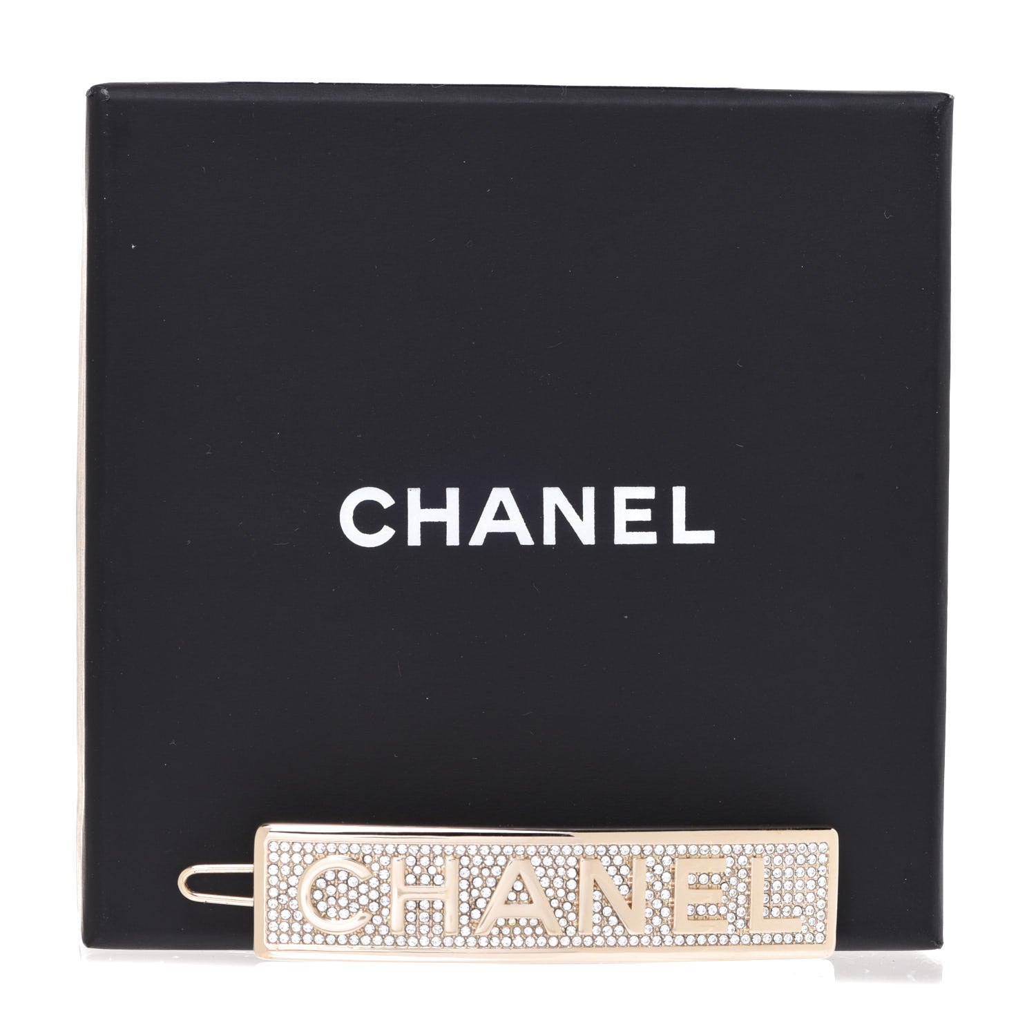 Chanel Metal Crystal Logo Hair Clip Gold 5 of 5