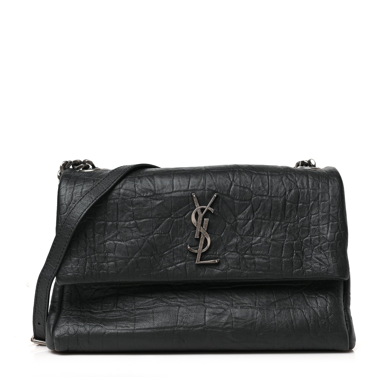 Saint Laurent Crocodile Embossed Calfskin Medium West Hollywood Monogram Fold-Over Black 1 of 8