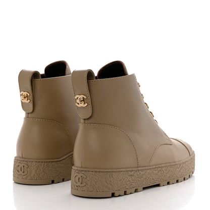 Chanel Calfskin CC Turnlock Lace Up Boots 40 Beige 4 of 12
