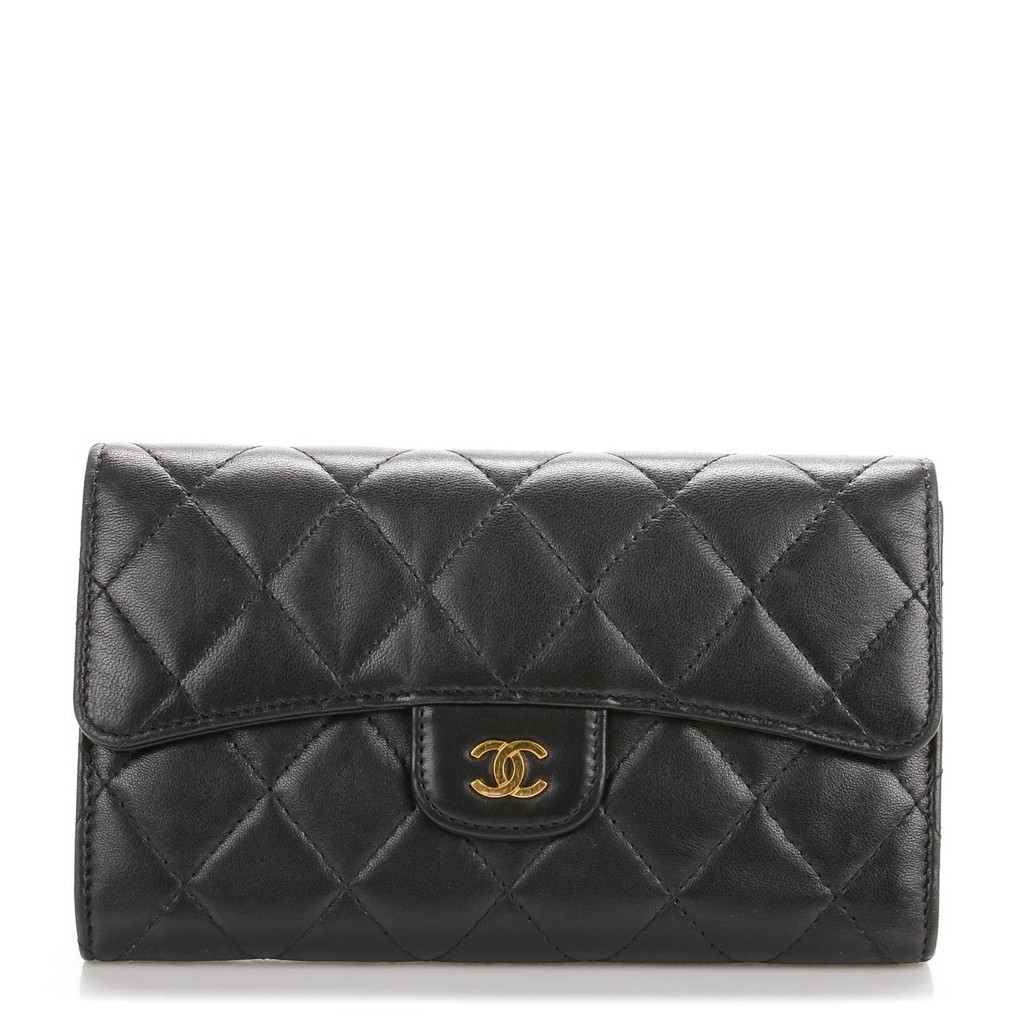 Lambskin Quilted Large Flap Wallet Black