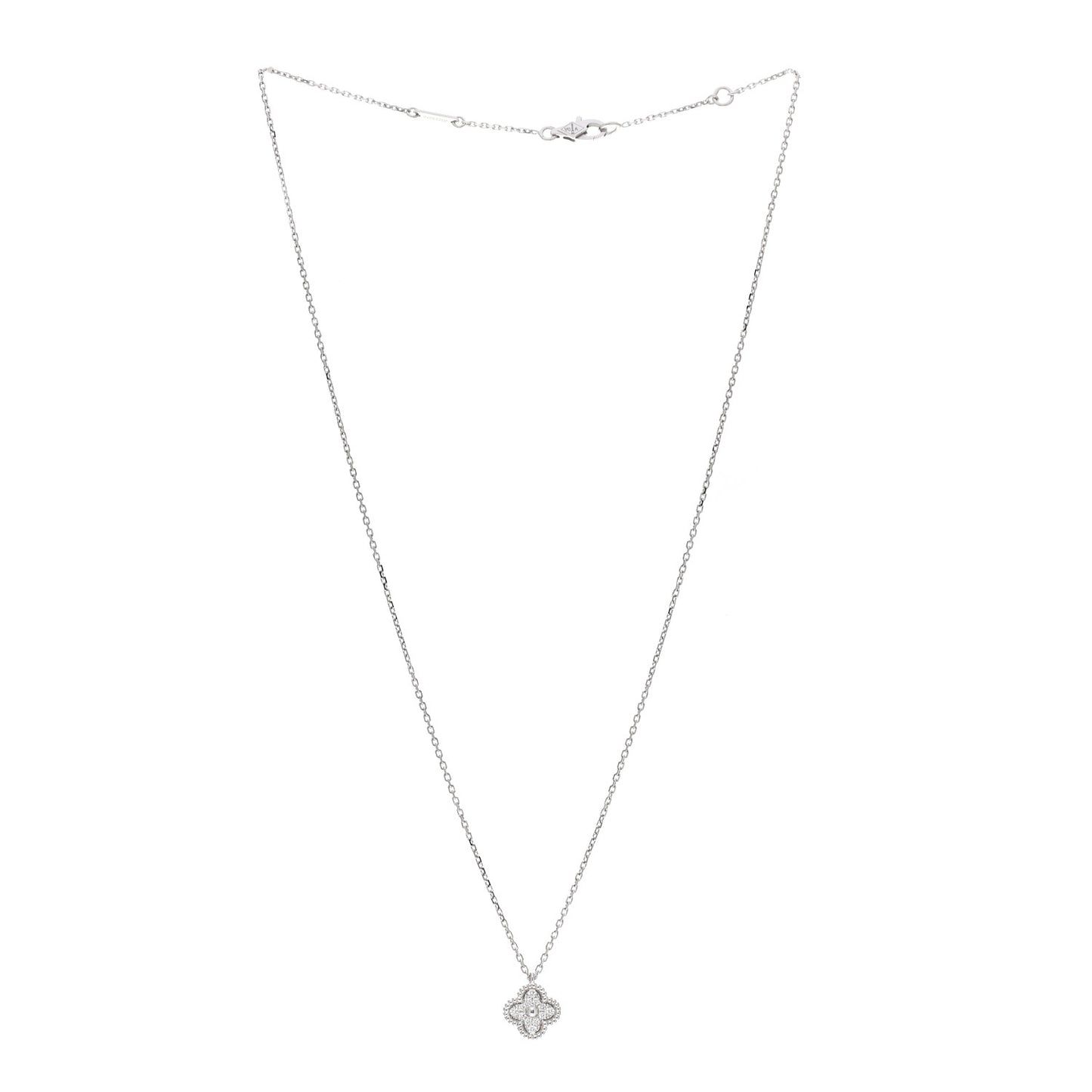 18K White Gold Diamond Sweet Alhambra Pendant Necklace