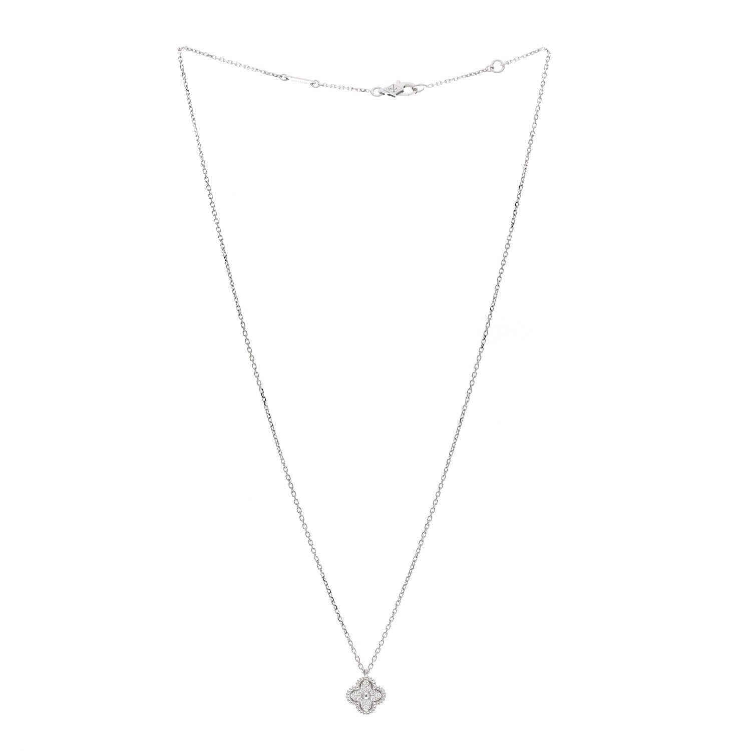 Van Cleef & Arpels 18K White Gold Diamond Sweet Alhambra Pendant Necklace 3 of 5