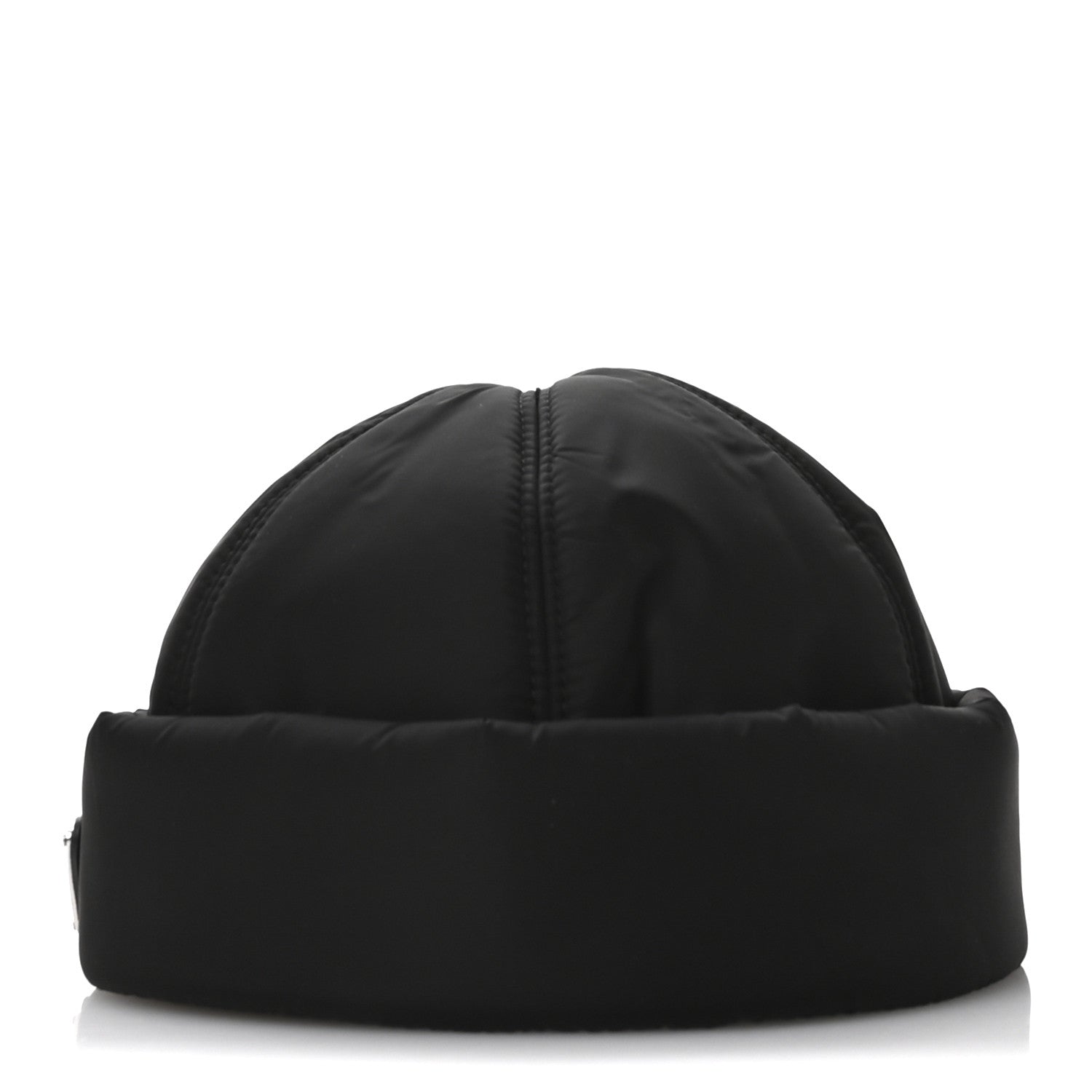 Prada Re-Nylon Padded Metal Triangle Logo Mens Beanie M Black 5 of 9
