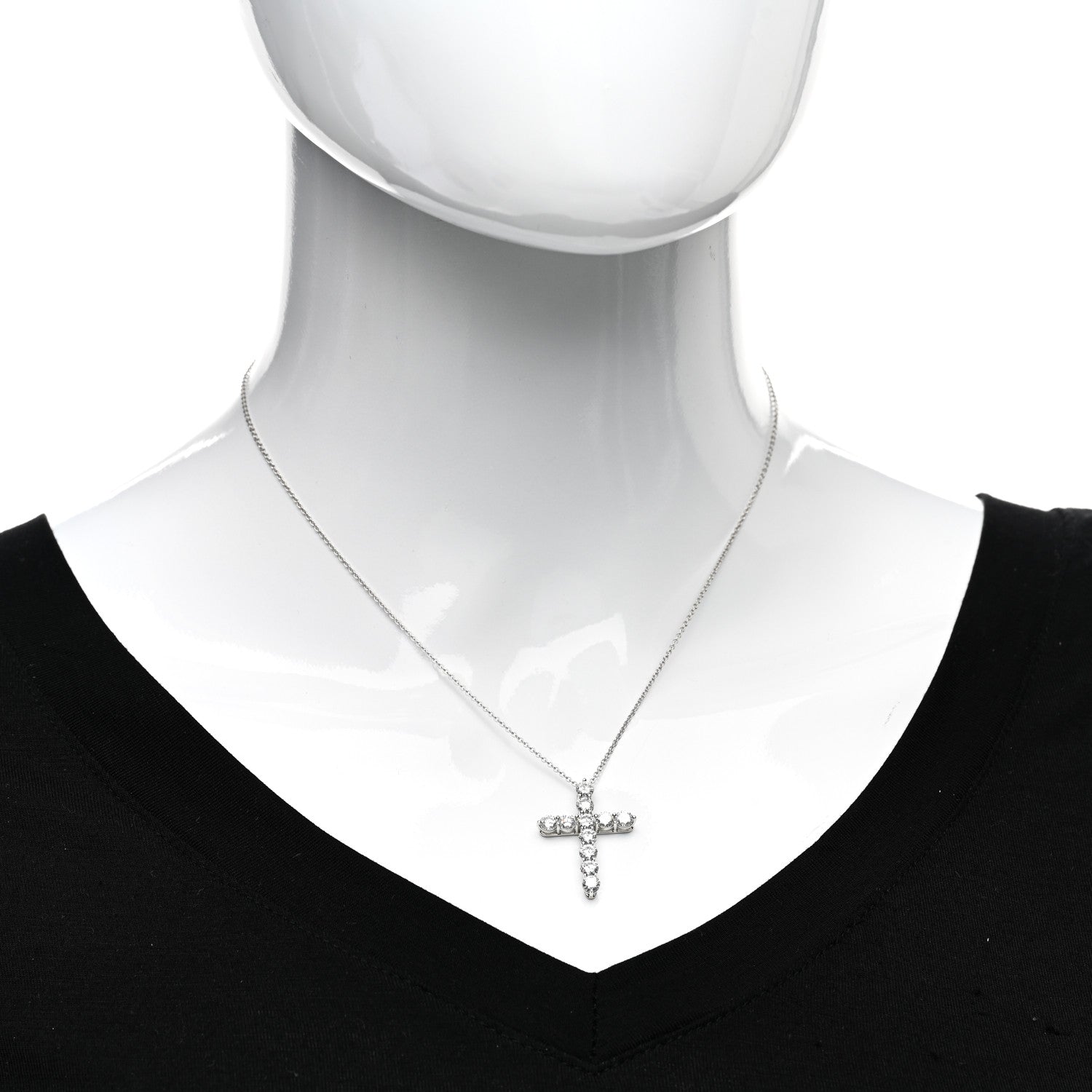 Tiffany Platinum Diamond Large Cross Pendant Necklace 2 of 4