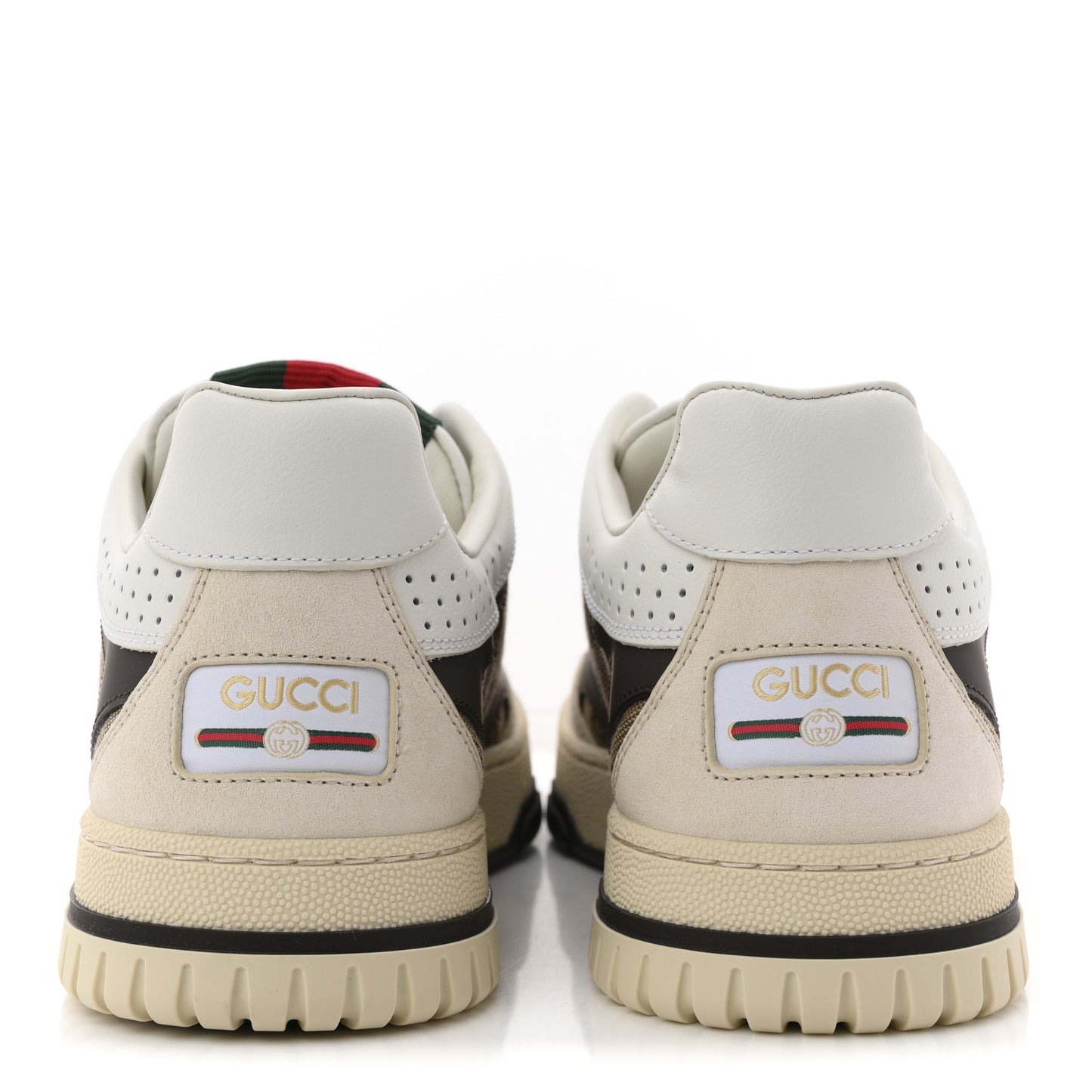 Calfskin Suede GG Monogram Re-Web Womens Sneakers 37 White Beige Ebony
