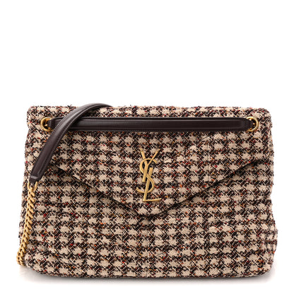 Saint Laurent Tweed Quilted Medium Loulou Puffer Monogram Chain Satchel Beige Umber Multicolor 1 of 10