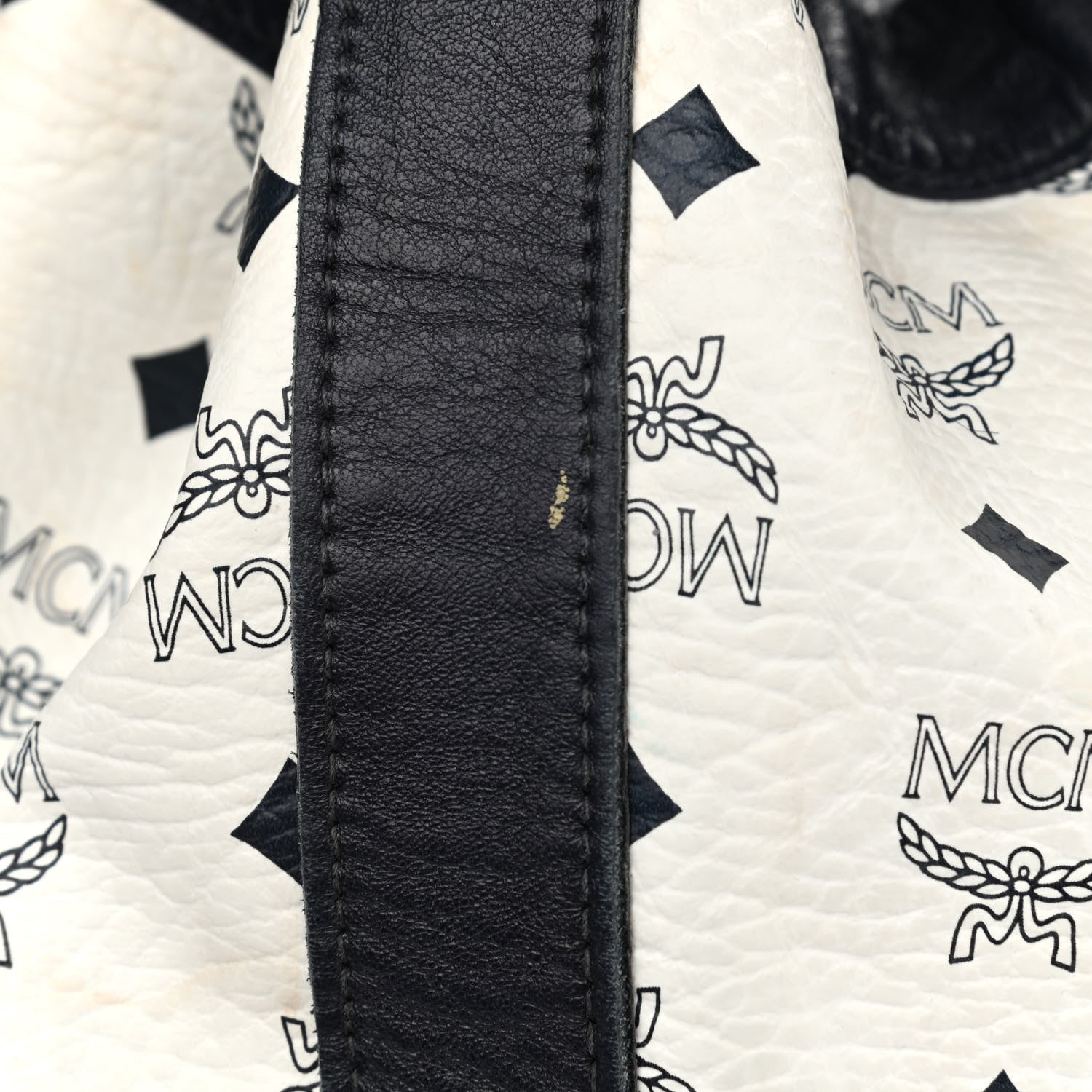 MCM Visetos Small Heritage Drawstring Bucket Bag White Black 18 of 19