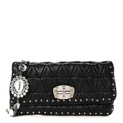 Miu Miu Nappa Quilted Crystal Studded Flap Clutch Black 1 of 11
