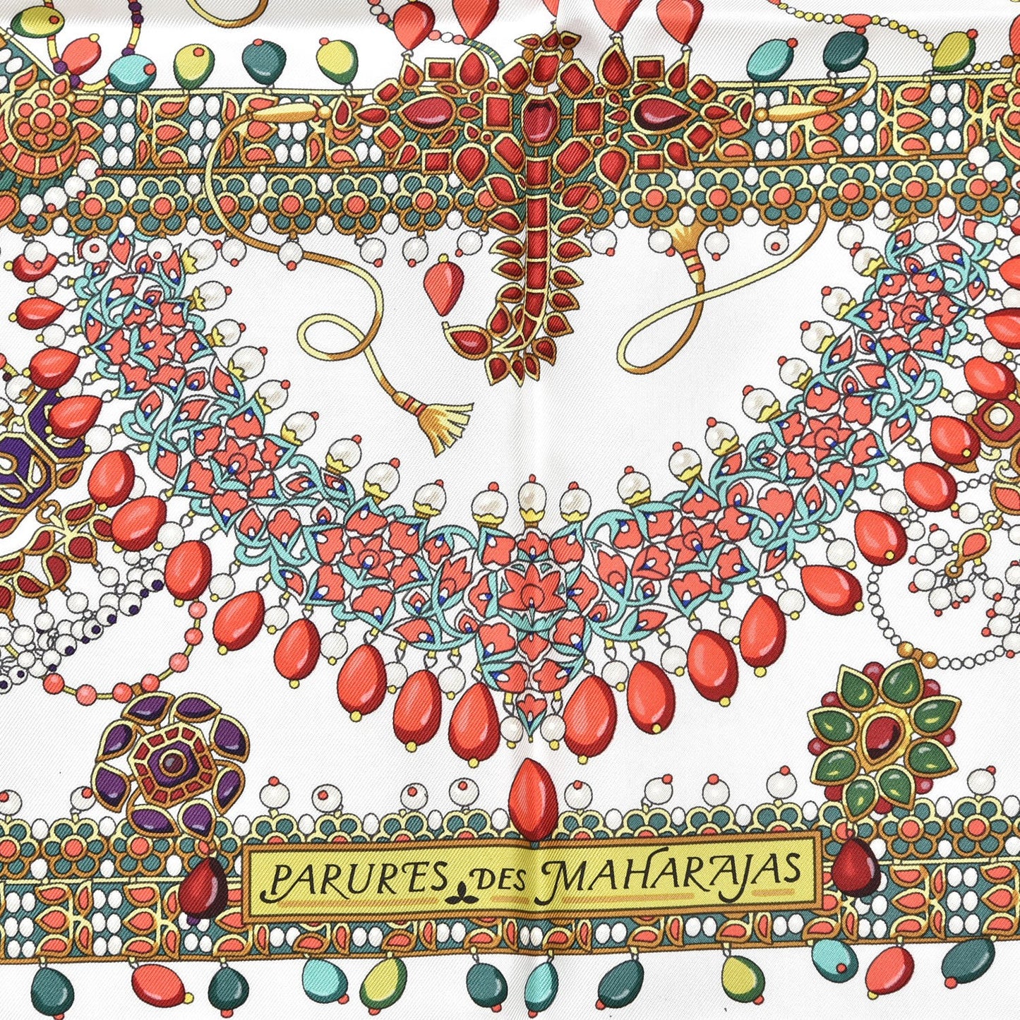 Silk Parures Des Maharajas Scarf 90 Blanc Corail Vert