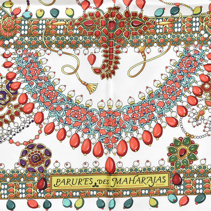 Hermes Silk Parures Des Maharajas Scarf 90 Blanc Corail Vert 3 of 8