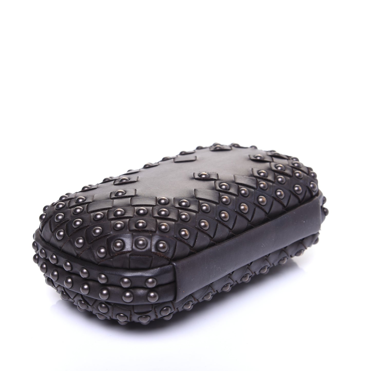 Waxy Nappa Intrecciato Knot Studded Clutch Black