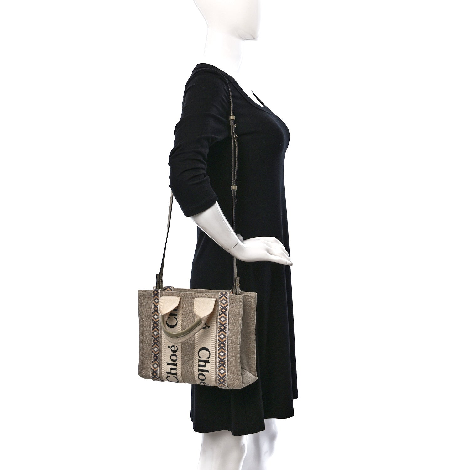 Chloe Cotton Calfskin Small Woody Ribbon Tote With Strap Slate Green 2 of 8