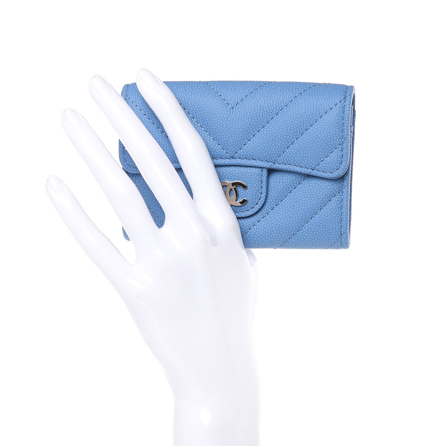Caviar Chevron Quilted Card Holder Blue