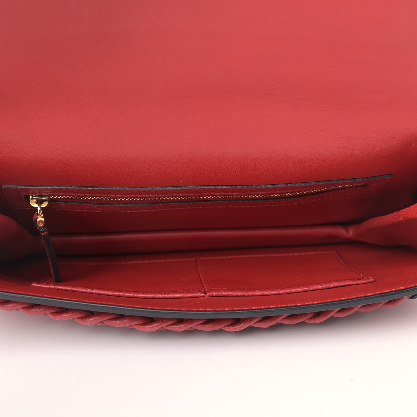 Pebbled Calfskin T.B.C. Braided Strap Clutch Red