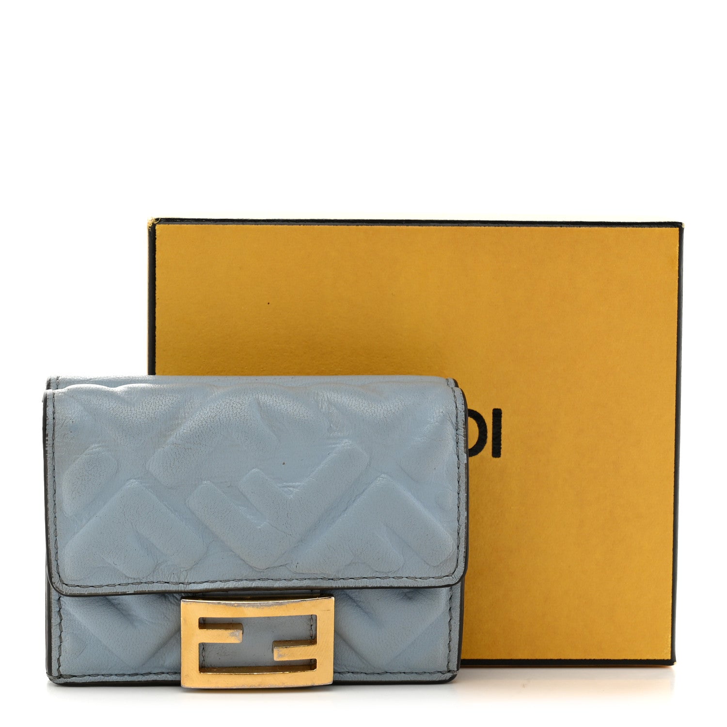Fendi Nappa Matisse FF Diagonal Embossed Micro Tri-Fold Wallet