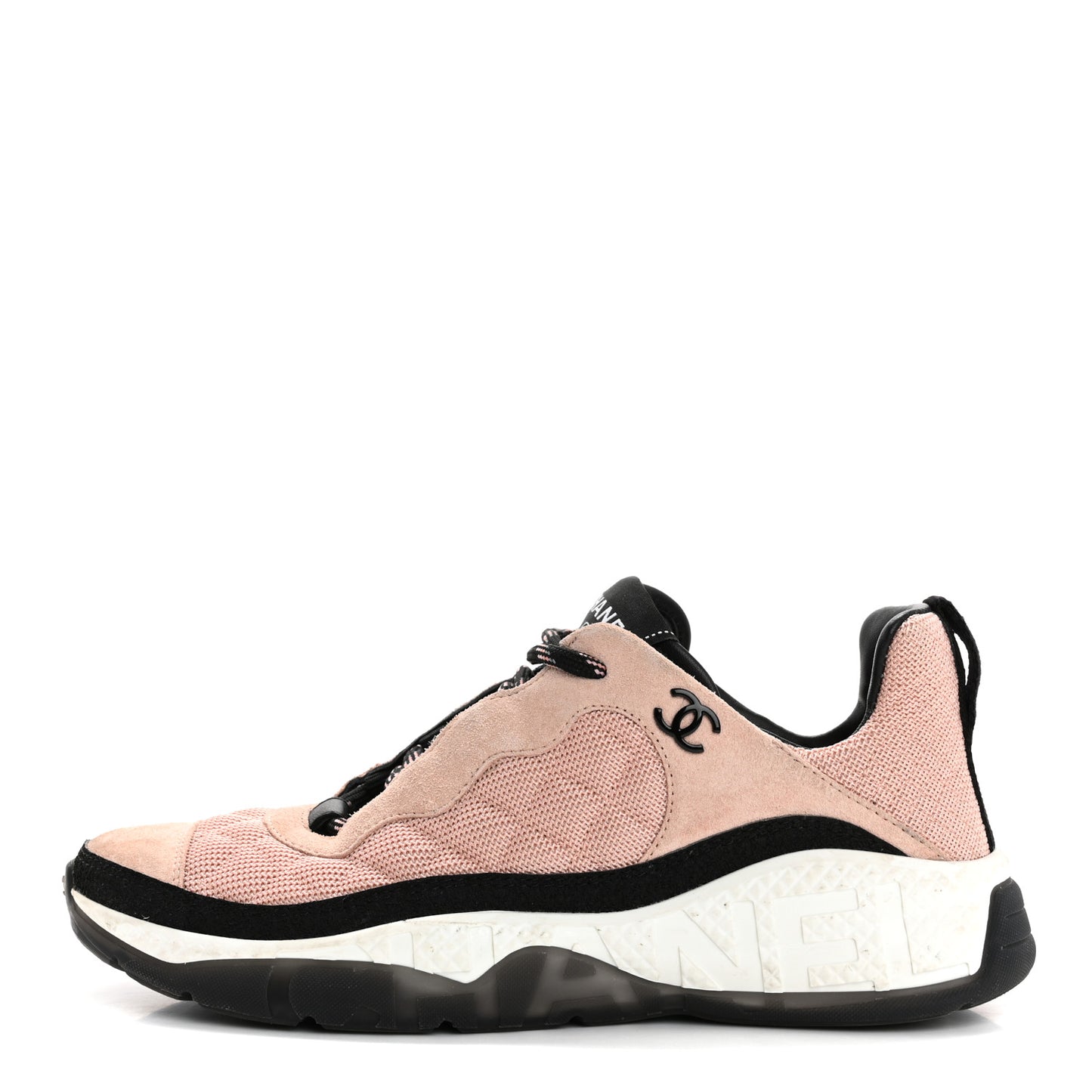 Mesh Suede Calfskin Quilted Sneakers 40 Pink Beige