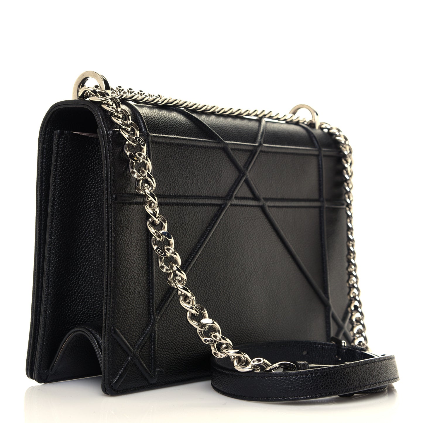 Grained Calfskin Large Diorama Flap Bag Black