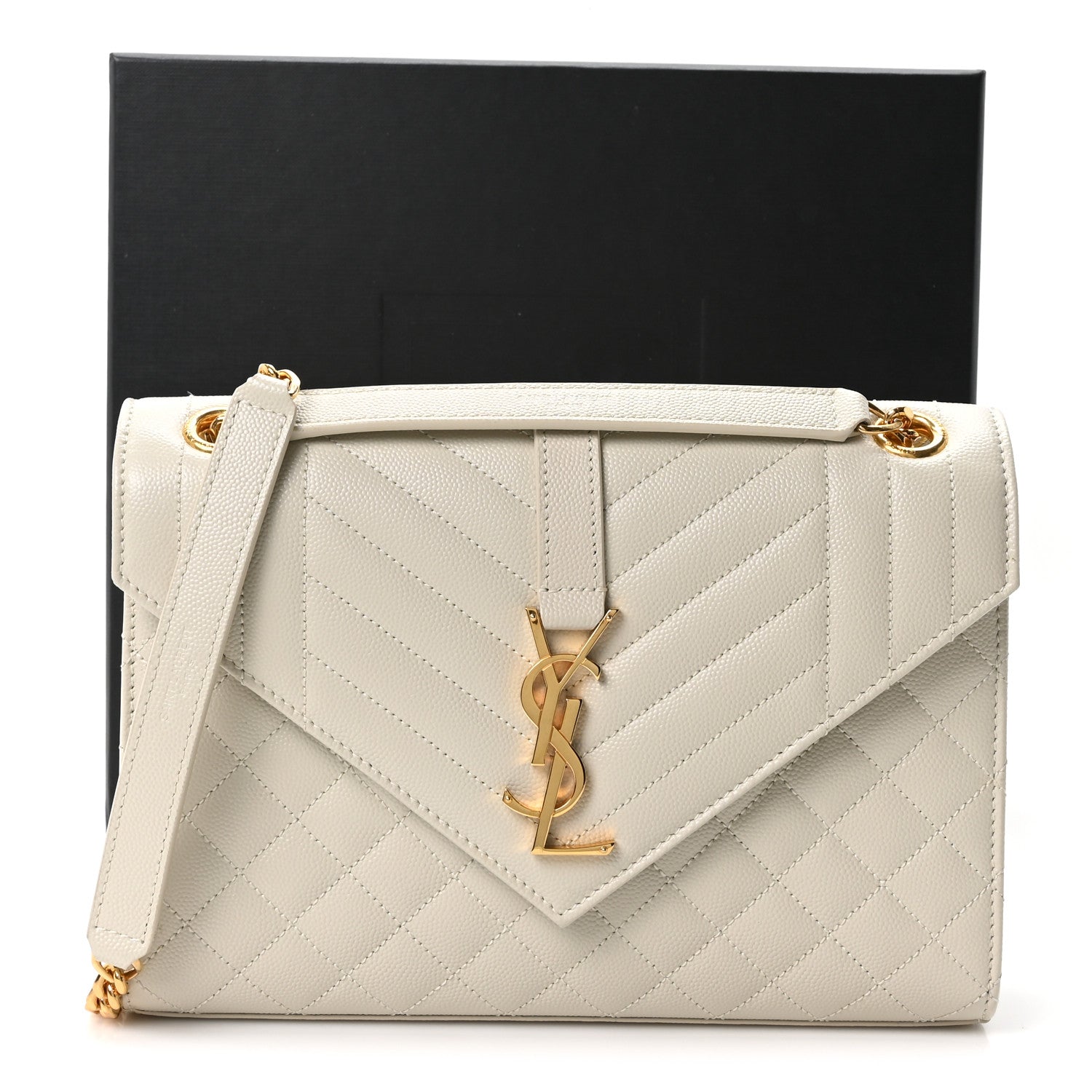 Saint Laurent Grain De Poudre Textured Mixed Matelasse Medium Triquilt Monogram Satchel Crema Soft 11 of 11