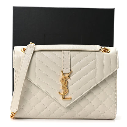 Saint Laurent Grain De Poudre Textured Mixed Matelasse Medium Triquilt Monogram Satchel Crema Soft 11 of 11