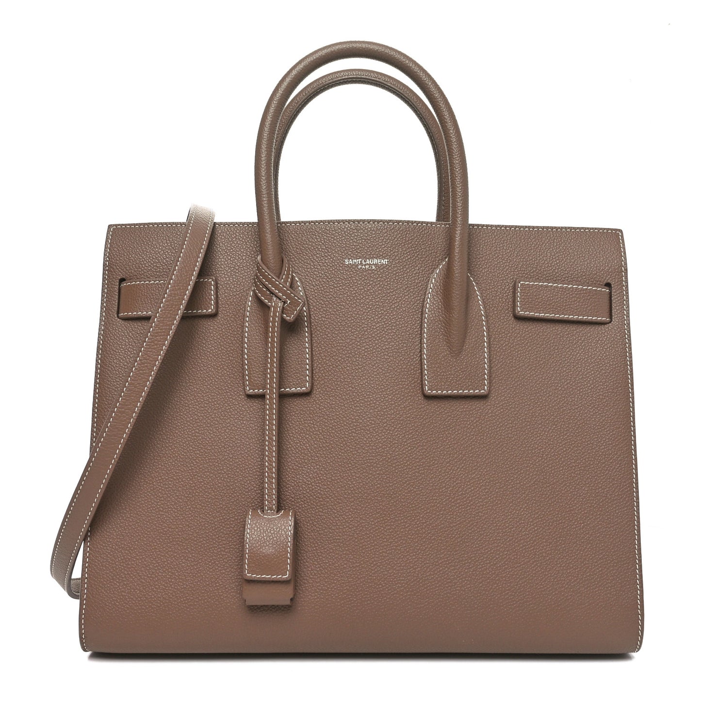 Grained Calfskin Topstitch Small Classic Sac De Jour Taupe