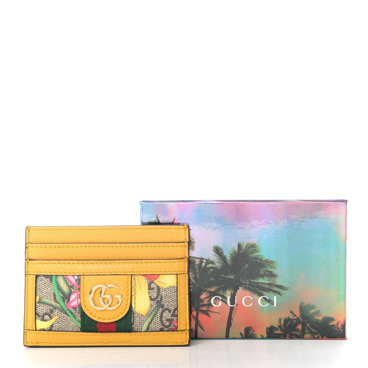 GG Supreme Monogram Flora Web Ophidia Card Holder Beige Multicolor Crop
