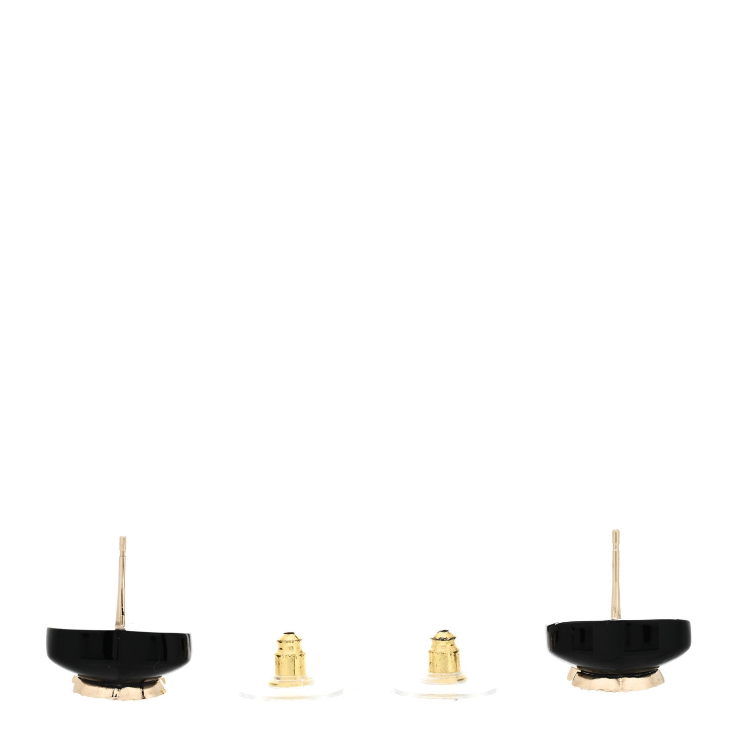 Resin Crystal CC Heart Earrings Black Gold