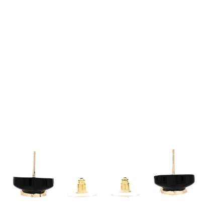 Chanel Resin Crystal CC Heart Earrings Black Gold 3 of 6