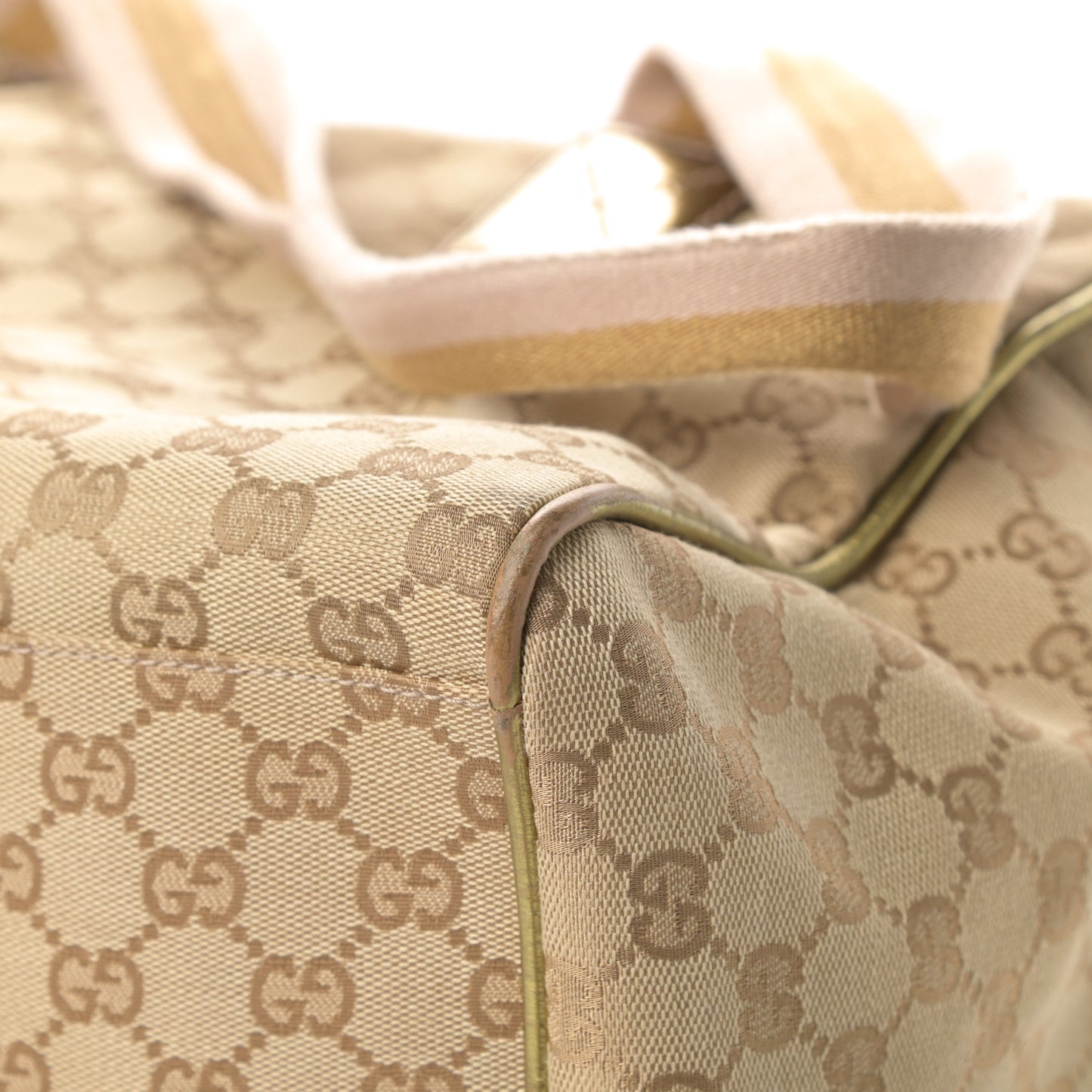 GG Monogram Web Medium Collapsible Carry On Duffle Beige Gold