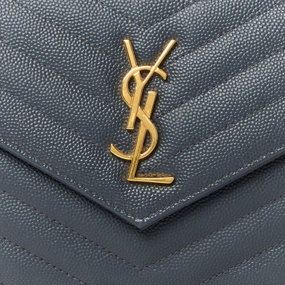 Saint Laurent Grain De Poudre Matelasse Chevron Monogram Chain Wallet Storm 7 of 11