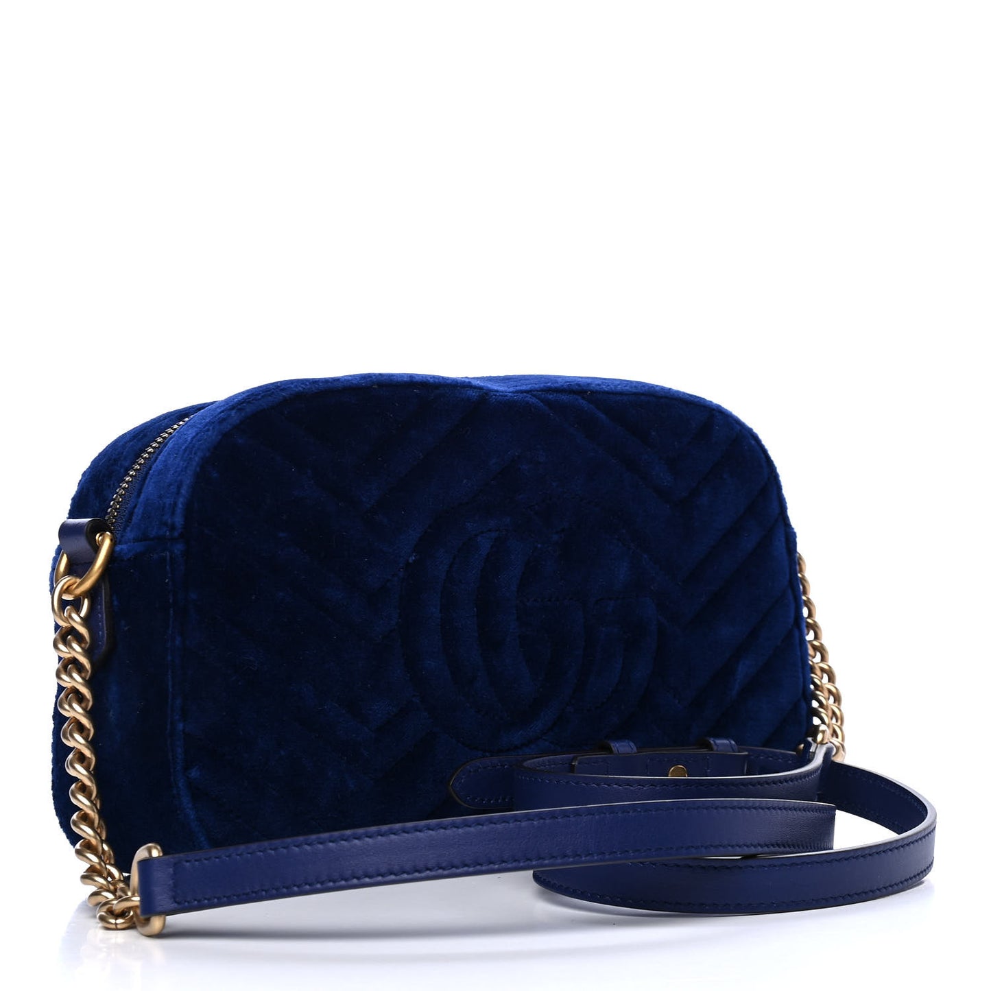 Velvet Matelasse Small GG Marmont Chain Shoulder Bag Cobalt