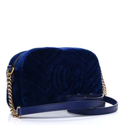 Gucci Velvet Matelasse Small GG Marmont Chain Shoulder Bag Cobalt 2 of 4