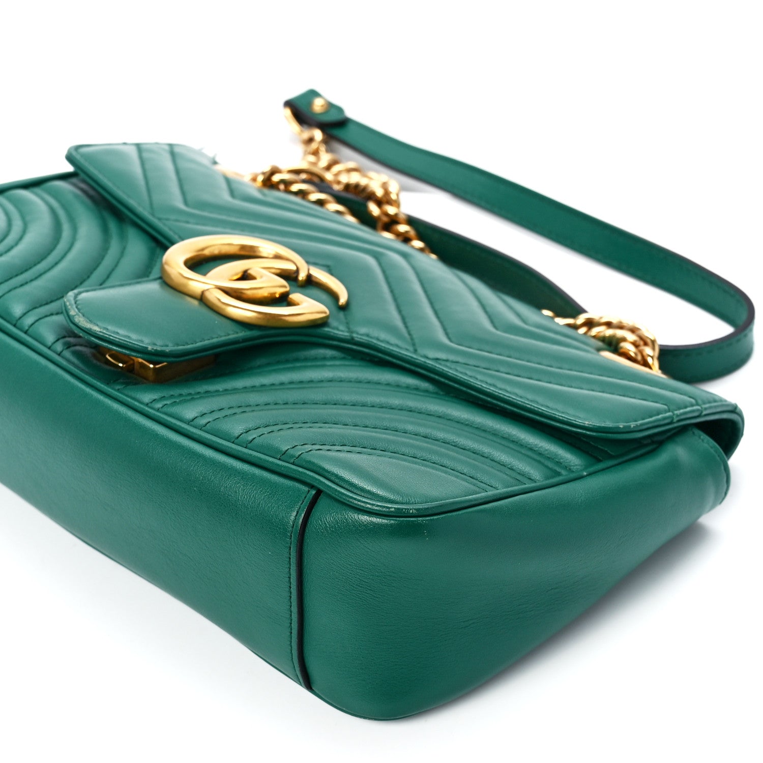 Gucci Calfskin Matelasse Small GG Marmont Shoulder Bag Emerald Green 12 of 15