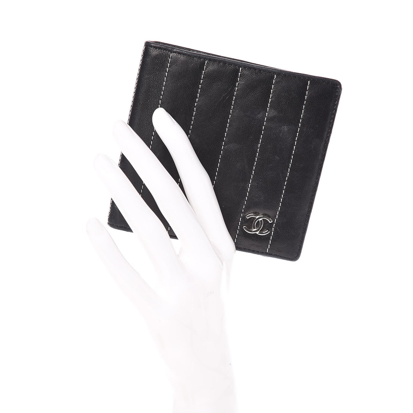 Lambskin Vertical Quilted Mademoiselle Bi-Fold Wallet Black